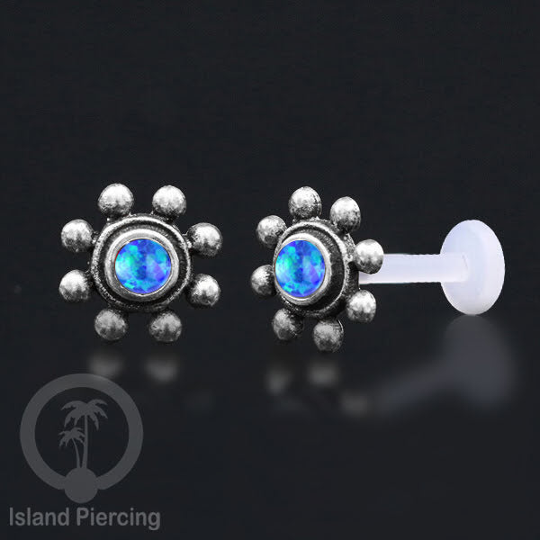 Silver Labret with stones, Bioplastic Push system, Anting Tindik Labret perak dengan batu