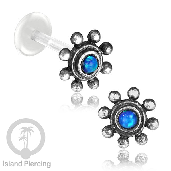 Silver Labret with stones, Bioplastic Push system, Anting Tindik Labret perak dengan batu