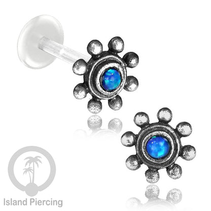 Silver Labret with stones, Bioplastic Push system, Anting Tindik Labret perak dengan batu