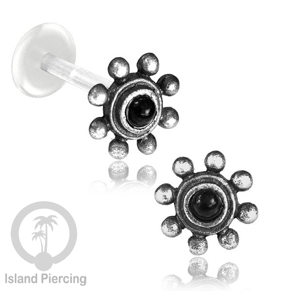 Silver Labret with stones, Bioplastic Push system, Anting Tindik Labret perak dengan batu