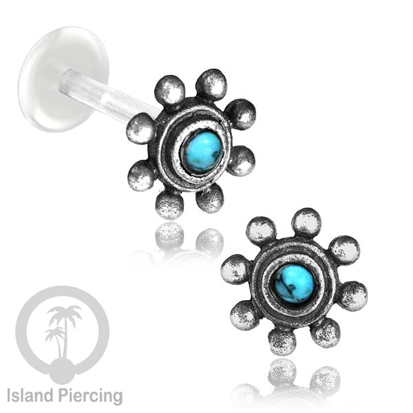 Silver Labret with stones, Bioplastic Push system, Anting Tindik Labret perak dengan batu