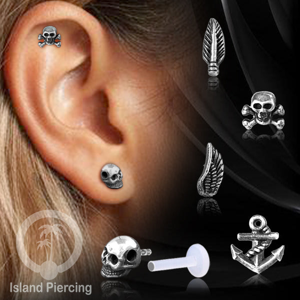 Silver Labret Body Piercing Jewelry, Anting Tindik Perak murni dengan batang labret Bioplastik sistem push