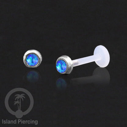 Tindik Labret bioplastik bagian depan Perak murni &amp; Batu. Bioplastic Silver labret with Push System