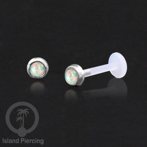 Tindik Labret bioplastik bagian depan Perak murni &amp; Batu. Bioplastic Silver labret with Push System
