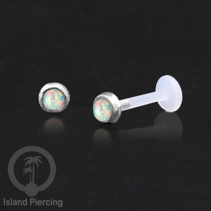 Tindik Labret bioplastik bagian depan Perak murni &amp; Batu. Bioplastic Silver labret with Push System