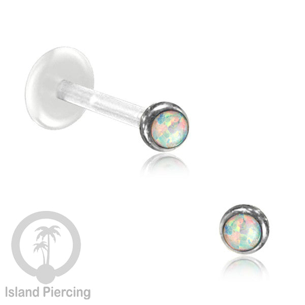 Tindik Labret bioplastik bagian depan Perak murni &amp; Batu. Bioplastic Silver labret with Push System