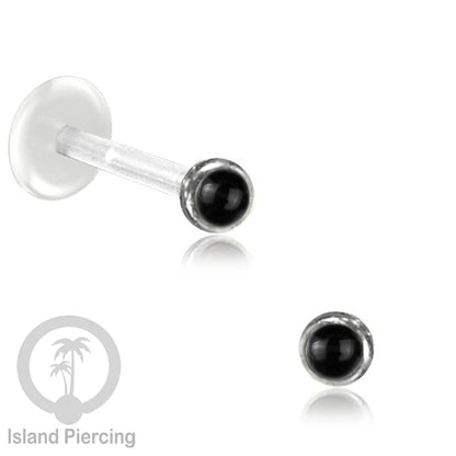 Tindik Labret bioplastik bagian depan Perak murni &amp; Batu. Bioplastic Silver labret with Push System