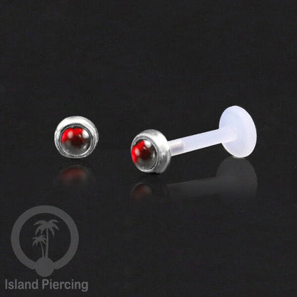 Tindik Labret bioplastik bagian depan Perak murni &amp; Batu. Bioplastic Silver labret with Push System