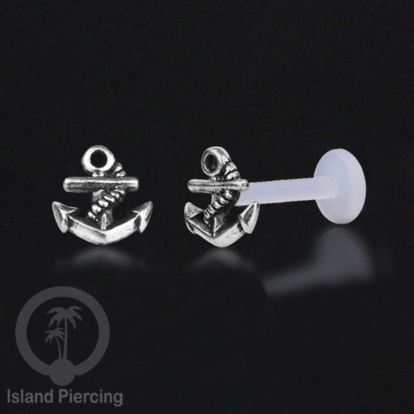 Silver Labret Body Piercing Jewelry, Anting Tindik Perak murni dengan batang labret Bioplastik sistem push