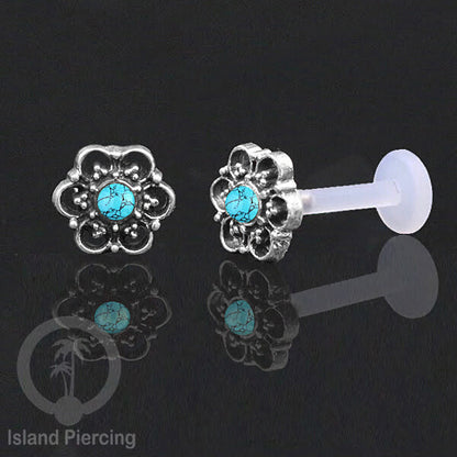 Silver Labret with stones, Bioplastic Push system, Anting Tindik Labret perak dengan batu