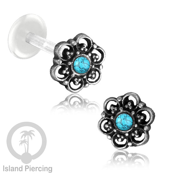 Silver Labret with stones, Bioplastic Push system, Anting Tindik Labret perak dengan batu