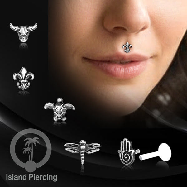 Anting Tindik Perak murni dengan Labret Bioplastik. Bioplastic Sterling Silver Labret Body Jewelry