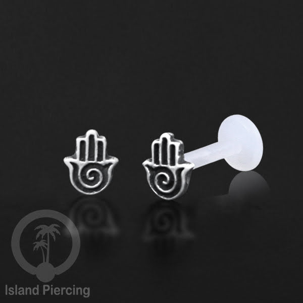 Anting Tindik Perak murni dengan Labret Bioplastik. Bioplastic Sterling Silver Labret Body Jewelry