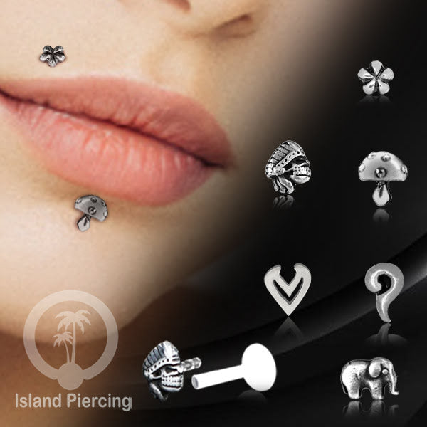 925 Sterling Silver Labret Piercings, Bioplastic push system, Anting Tindik Labret Perak asli