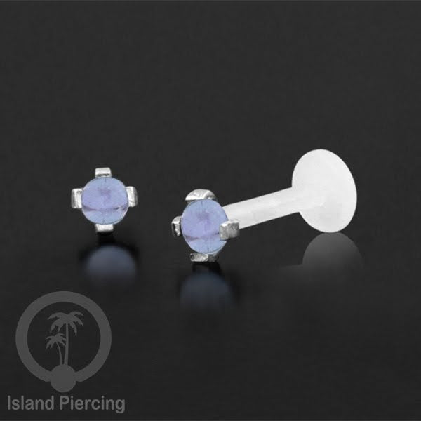 Anting Labret Silver asli dan batu, paku Bioplastik Sistem Push, 925 Silver Labret Piercing