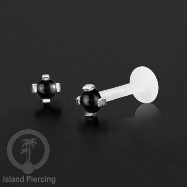 Anting Labret Silver asli dan batu, paku Bioplastik Sistem Push, 925 Silver Labret Piercing