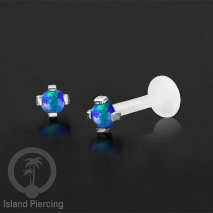 Anting Labret Silver asli dan batu, paku Bioplastik Sistem Push, 925 Silver Labret Piercing