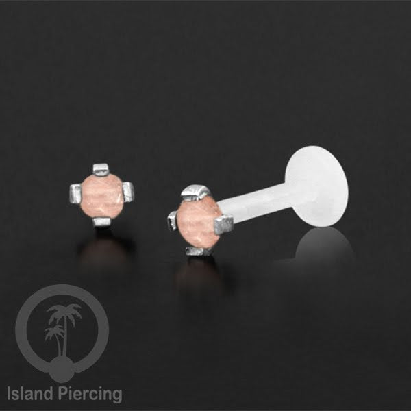 Anting Labret Silver asli dan batu, paku Bioplastik Sistem Push, 925 Silver Labret Piercing