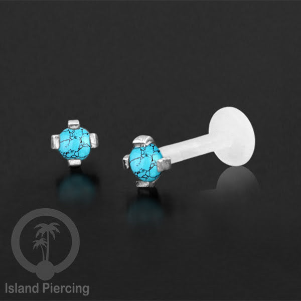 Anting Labret Silver asli dan batu, paku Bioplastik Sistem Push, 925 Silver Labret Piercing