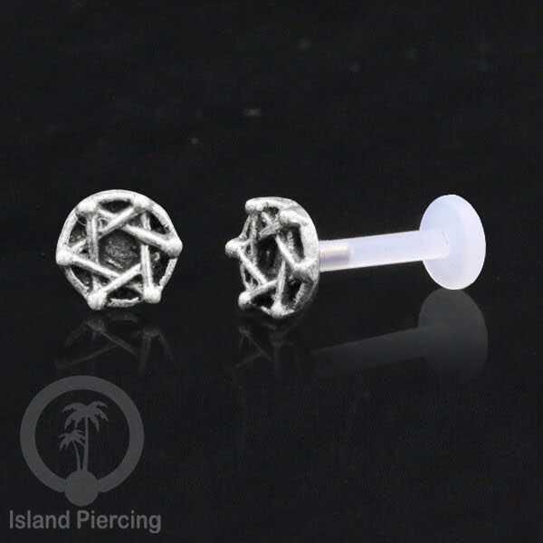 Tindik Labret Silver 925 asli dengan batang Bioplastik, Sterling Silver Labrets