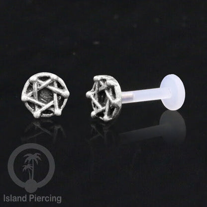 Tindik Labret Silver 925 asli dengan batang Bioplastik, Sterling Silver Labrets