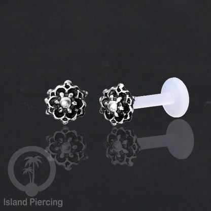 Tindik Labret Silver 925 asli dengan batang Bioplastik, Sterling Silver Labrets