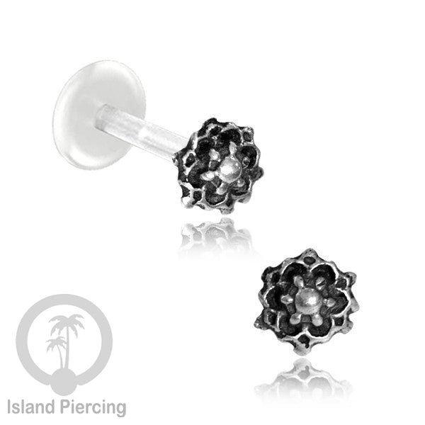 Tindik Labret Silver 925 asli dengan batang Bioplastik, Sterling Silver Labrets