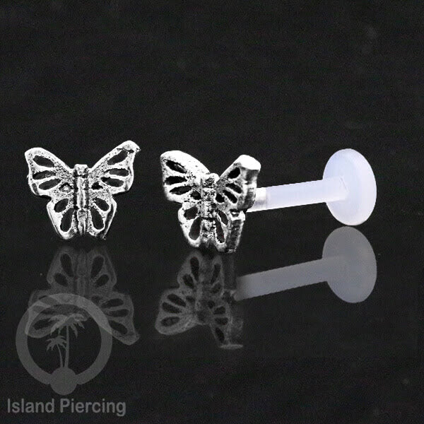 Tindik Labret Silver 925 asli dengan batang Bioplastik, Sterling Silver Labrets