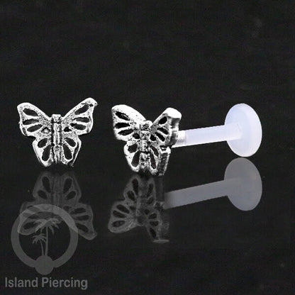Tindik Labret Silver 925 asli dengan batang Bioplastik, Sterling Silver Labrets