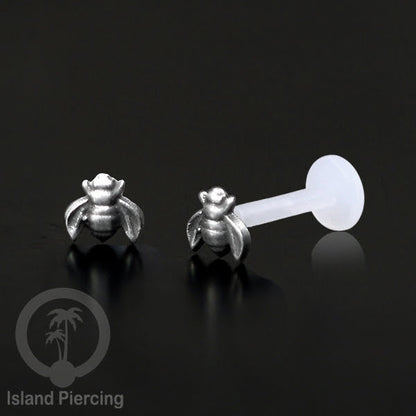 Tindik Labret Silver 925 asli dengan batang Bioplastik, Sterling Silver Labrets