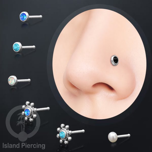 Nose Pin Piercing Silver 925 asli Jewelry Perhiasan Hidung perak dengan batu atau mutiara