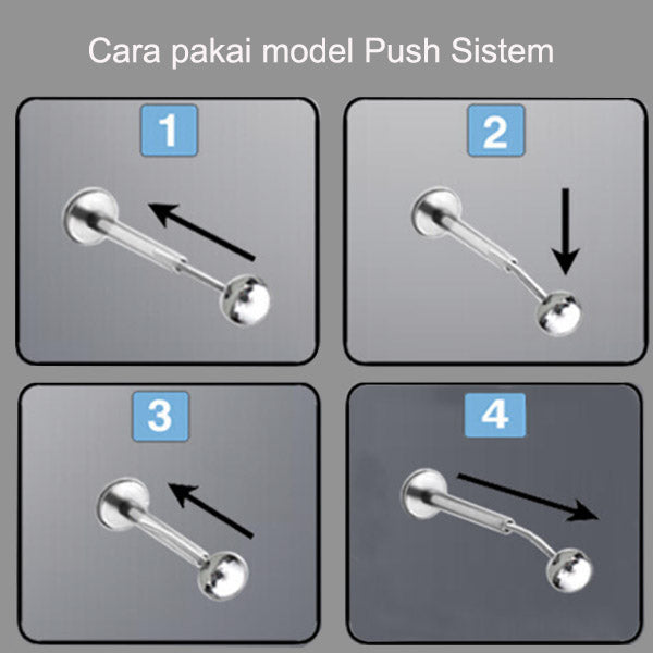 Tindik Labret push system, Threadless Piercing warna gold dengan variasi batu