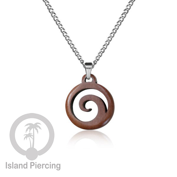 Kalung Tali Kulit dengan Liontin Kayu Popular Wood Pendant Necklace Spiral Peace Cross