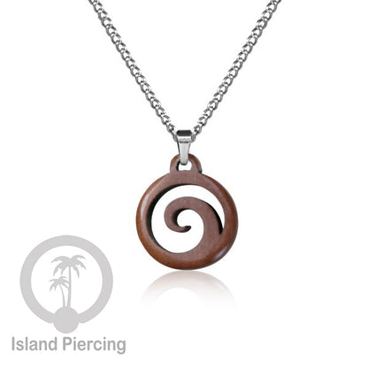 Kalung Tali Kulit dengan Liontin Kayu Popular Wood Pendant Necklace Spiral Peace Cross