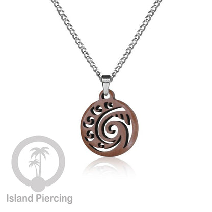 Kalung Tali Kulit dengan Liontin Kayu Tribal Wood Pendant Necklace Maori hook Spiral Turtle