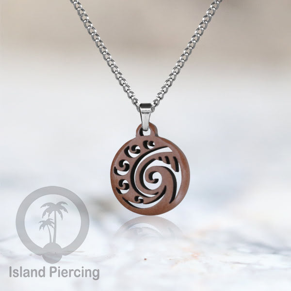 Kalung Tali Kulit dengan Liontin Kayu Tribal Wood Pendant Necklace Maori hook Spiral Turtle