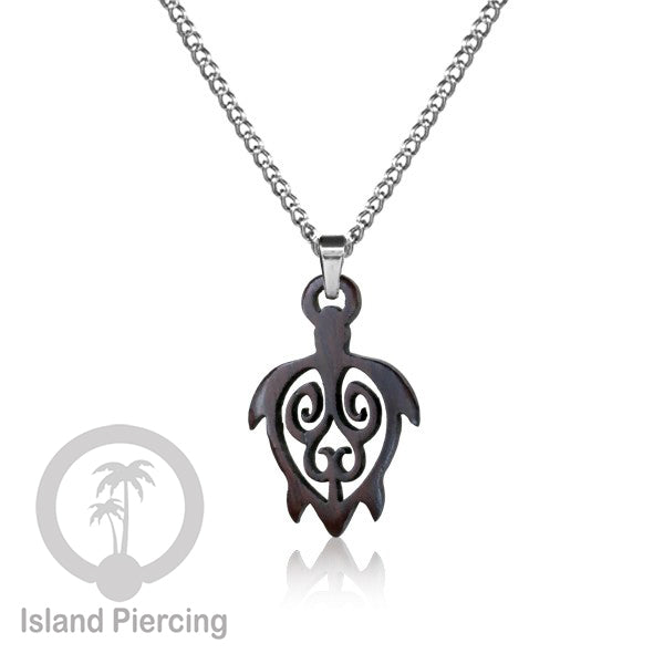 Kalung Tali Kulit dengan Liontin Kayu Tribal Wood Pendant Necklace Maori hook Spiral Turtle