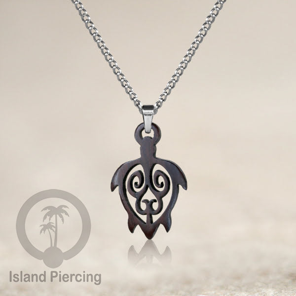 Kalung Tali Kulit dengan Liontin Kayu Tribal Wood Pendant Necklace Maori hook Spiral Turtle