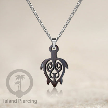 Kalung Tali Kulit dengan Liontin Kayu Tribal Wood Pendant Necklace Maori hook Spiral Turtle
