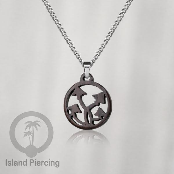 Kalung Tali Kulit dengan Liontin Kayu Popular Wood Pendant Necklace Spiral Peace Cross