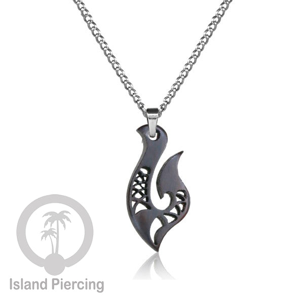Kalung Tali Kulit dengan Liontin Kayu Tribal Wood Pendant Necklace Maori hook Spiral Turtle