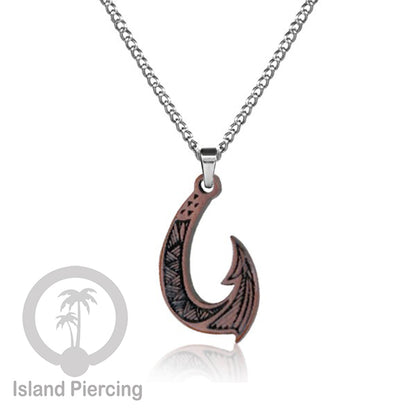 Kalung Tali Kulit dengan Liontin Kayu Tribal Wood Pendant Necklace Maori hook Spiral Turtle