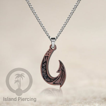 Kalung Tali Kulit dengan Liontin Kayu Tribal Wood Pendant Necklace Maori hook Spiral Turtle