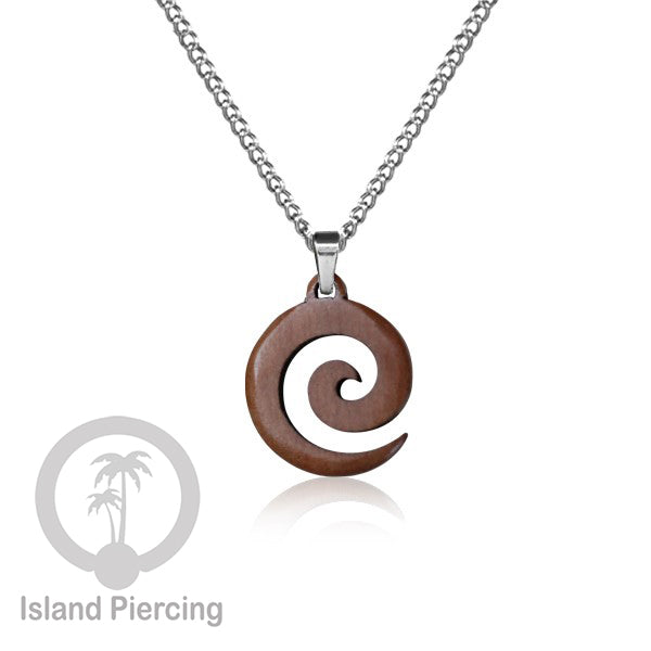 Kalung Tali Kulit dengan Liontin Kayu Popular Wood Pendant Necklace Spiral Peace Cross
