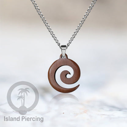 Kalung Tali Kulit dengan Liontin Kayu Popular Wood Pendant Necklace Spiral Peace Cross