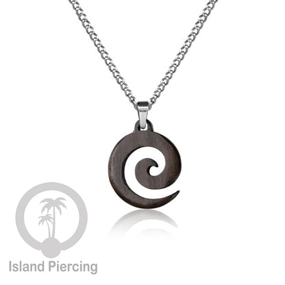Kalung Tali Kulit dengan Liontin Kayu Popular Wood Pendant Necklace Spiral Peace Cross