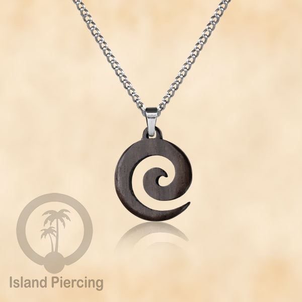 Kalung Tali Kulit dengan Liontin Kayu Popular Wood Pendant Necklace Spiral Peace Cross