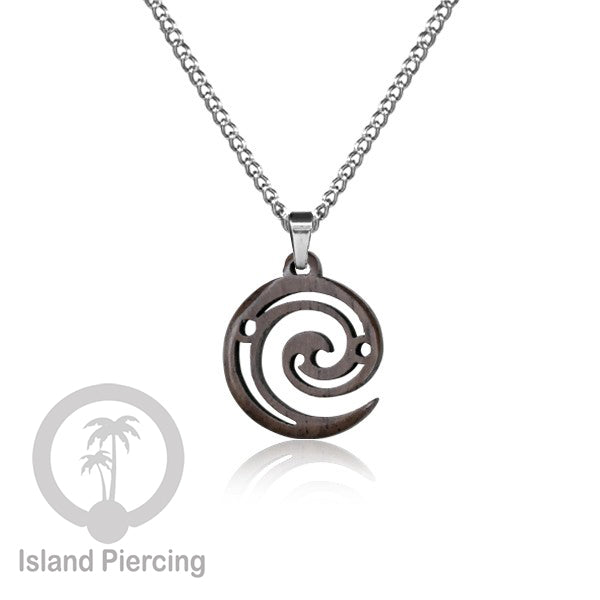 Kalung Tali Kulit dengan Liontin Kayu Tribal Wood Pendant Necklace Maori hook Spiral Turtle