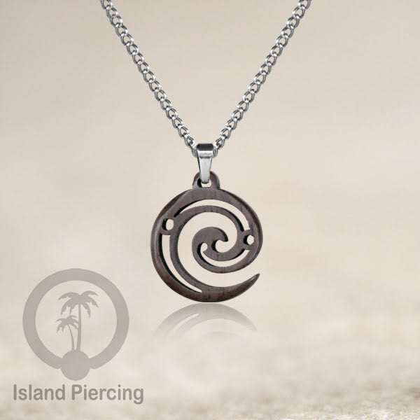Kalung Tali Kulit dengan Liontin Kayu Tribal Wood Pendant Necklace Maori hook Spiral Turtle
