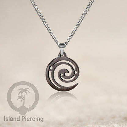 Kalung Tali Kulit dengan Liontin Kayu Tribal Wood Pendant Necklace Maori hook Spiral Turtle
